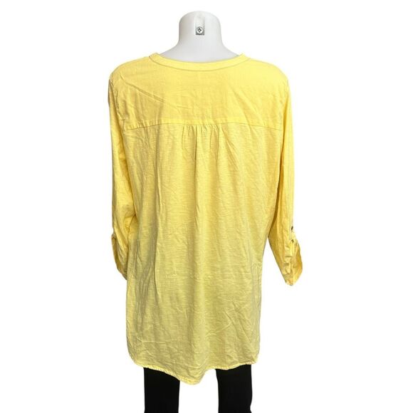 Yellow Floral Embroidered V Neck Pullover Boho Blouse by Passports XL New - Picture 5 of 9